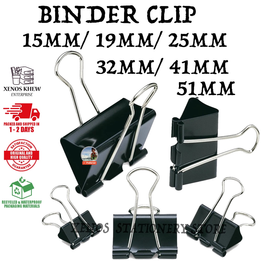 PREMIUM QUALITY BINDER CLIP 15MM 19MM 25MM 32MM 41MM 51MM 12PCS