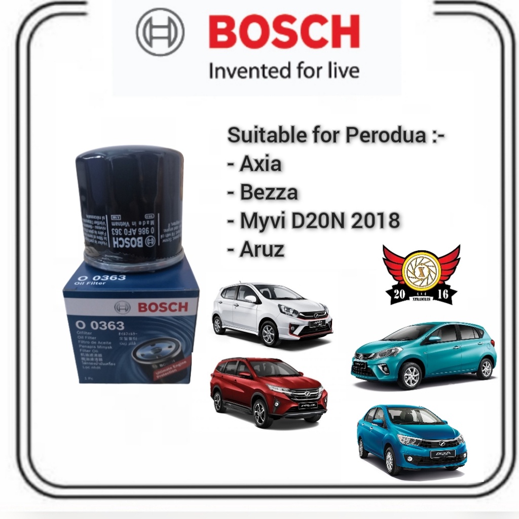 Genuine Bosch Oil Filter For Perodua Axia Bezza Aruz New Myvi D20N