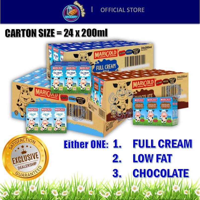 HOT DEAL CARTON MARIGOLD UHT FULL CREAM LOW FAT CHOCOLATE MILK 24