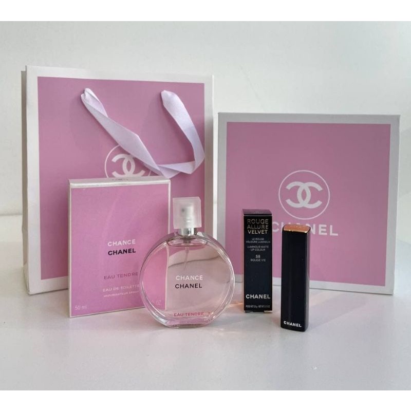 Chanel Chance Eau Tendre EDT Lipstick 58 Rough Allure Velvet SET