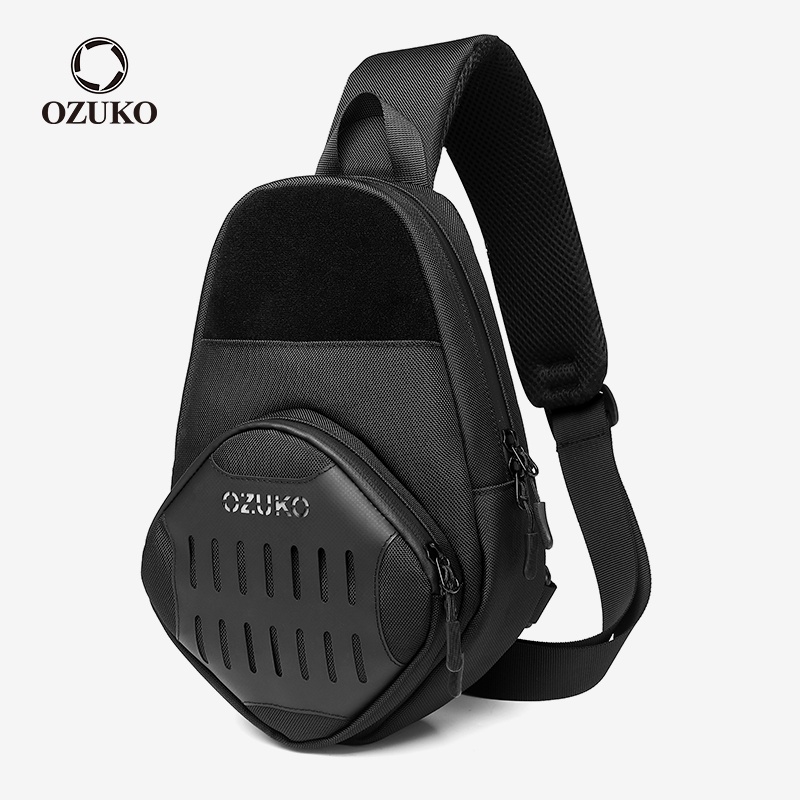 OZUKO Fashion Tactical Waterproof Chest Pack Men USB Charging Outdoor