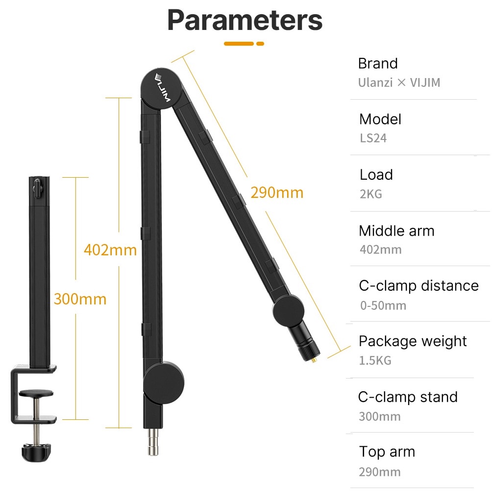 Ulanzi Vijim Ls Desk Table Clamp Boom Arm Mic Microphone Stand Mount