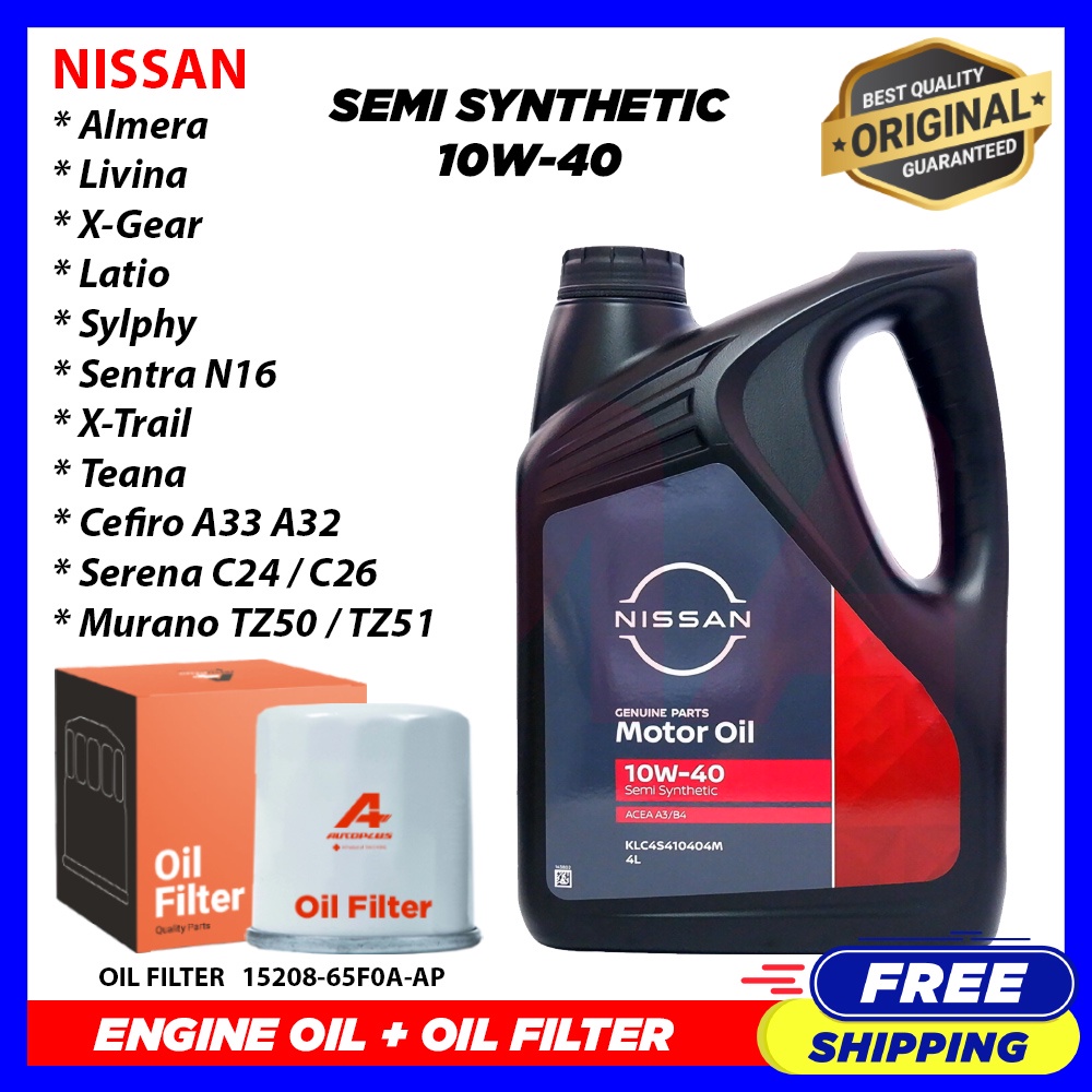 With Nissan Oil Filter NISSAN 10W40 Semi Synthetic 4L Almera