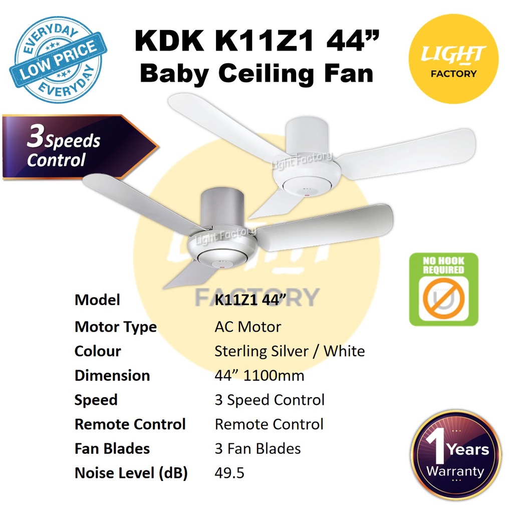 KDK K11Z1 44 3 Blades AC Motor Baby Ceiling Fan With 3 Speeds Remote