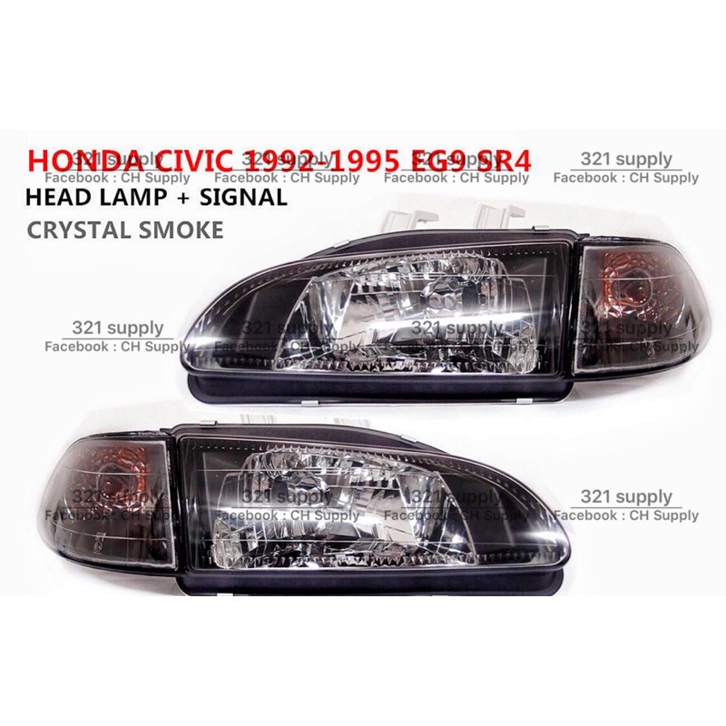 SR4 92 Depo Honda Civic EG SR4 EG9 Smoke Black Crystal Head Light Head