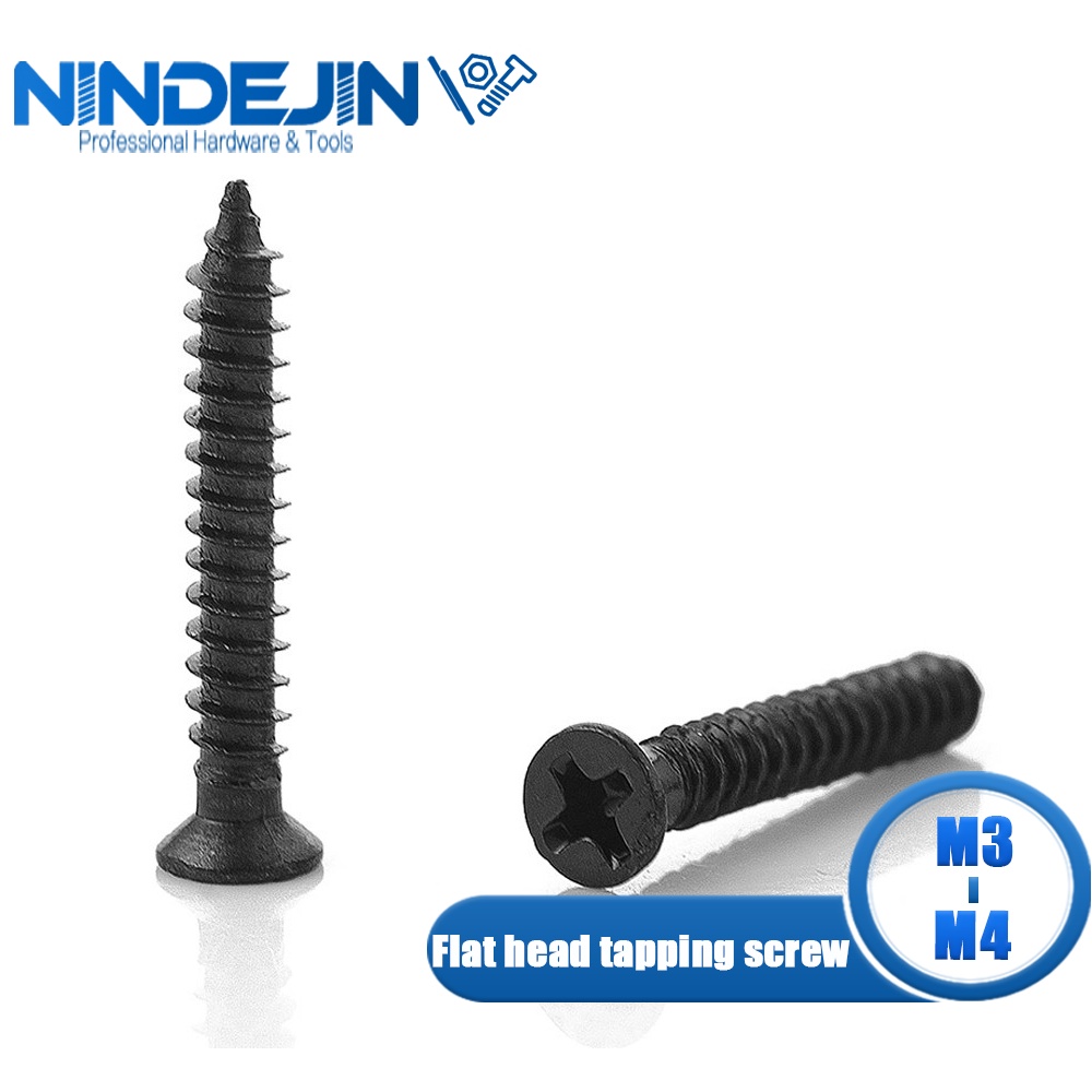 Nindejin Cross Countersunk Flat Head Self Tapping Screw Black Carbon