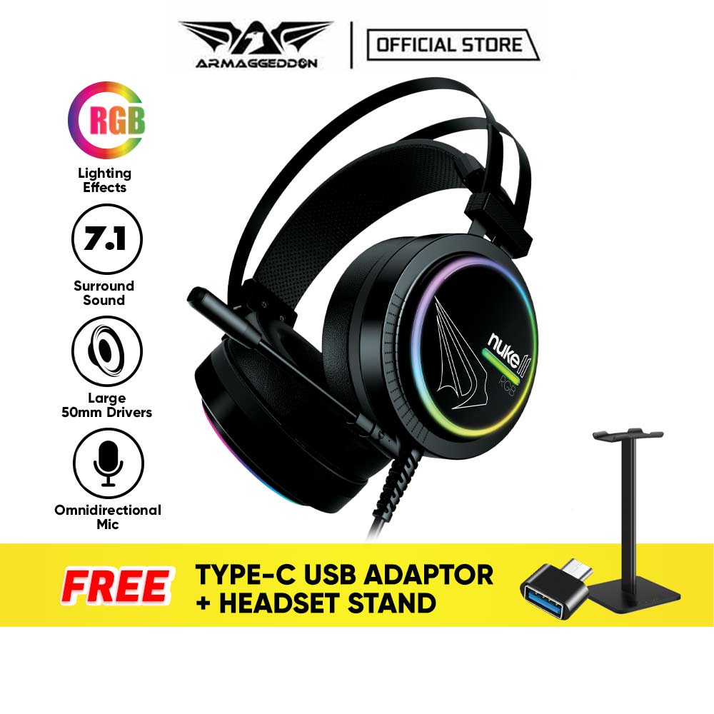 Armaggeddon Nuke 11 RGB Gaming Headphones With Mic 7 1 Stereo Sound