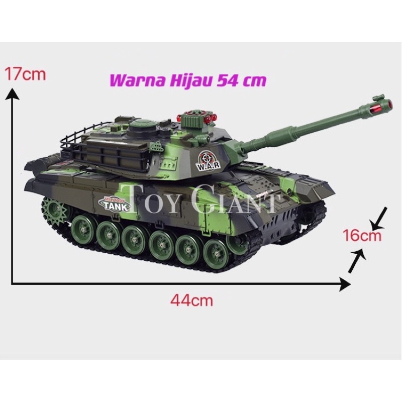 Kereta Kebal Control 54cm RC Tank Military Tactical Vehicle Lighting