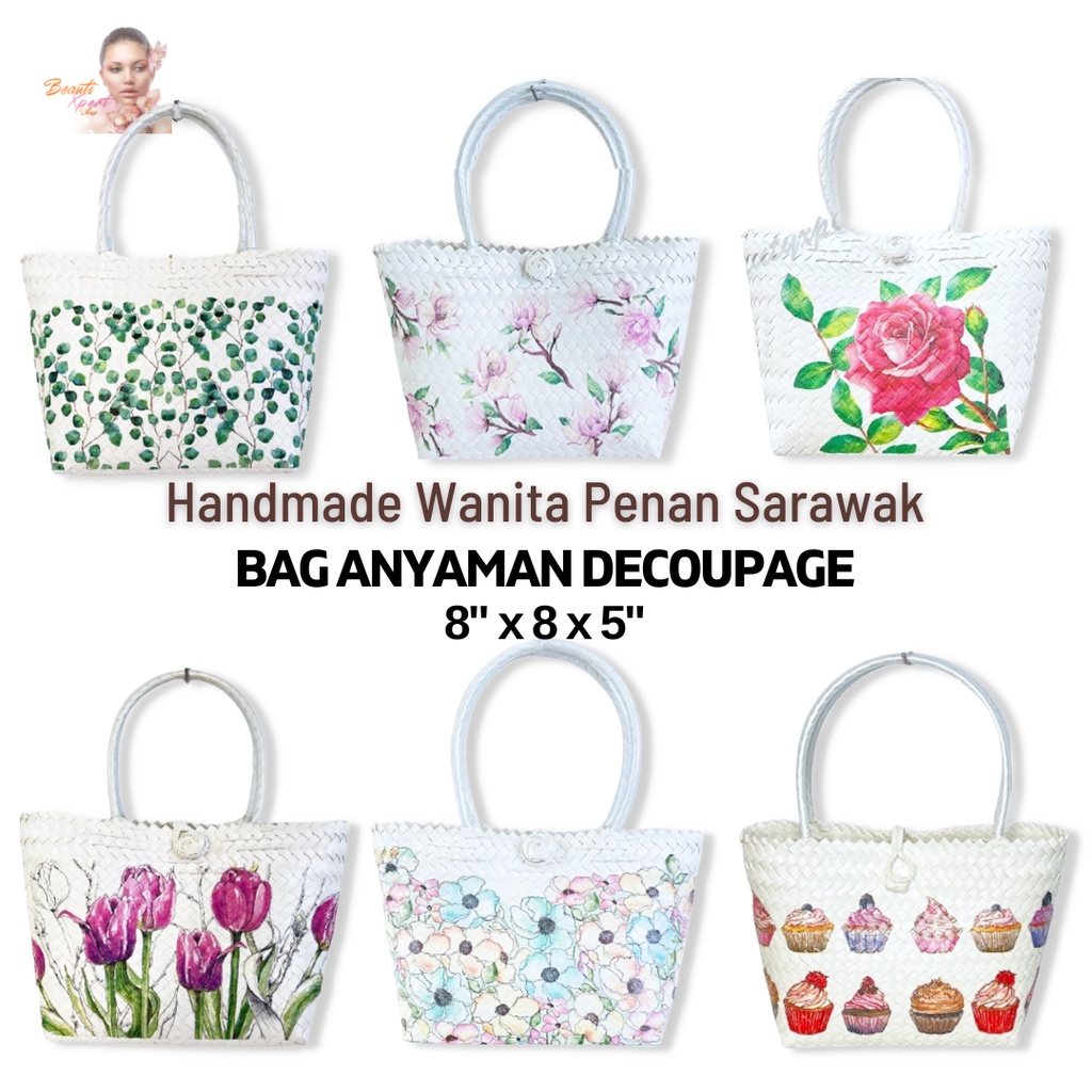 X Decoupage Beg Anyaman Sarawak Tote Bag Women Bakul