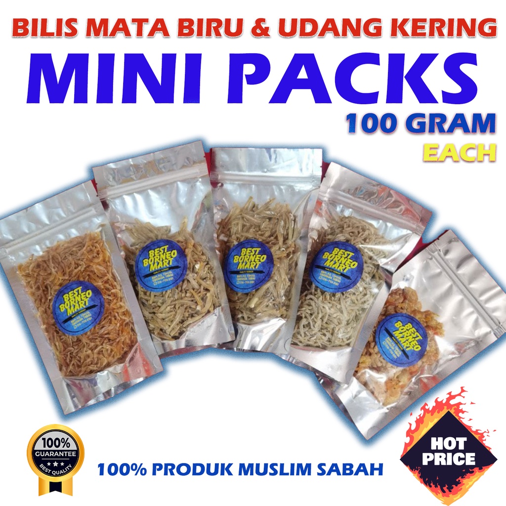 Mini Packs Pek Jimat Ikan Bilis Mata Biru Udang Kering G