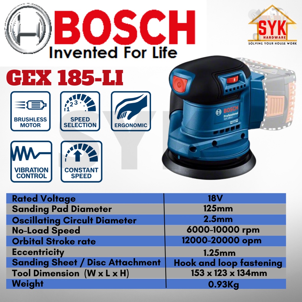 Syk Bosch Gex Li Gex Li Cordless Random Orbit Sander Machine