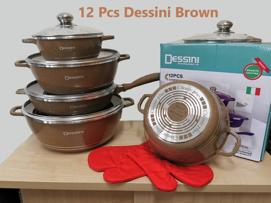 12 PCS Dessini Italy Non Stick Granite Cooking Pot Frying Pan Set