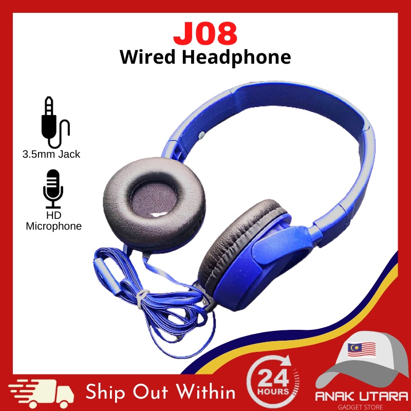 Ready Stock J Wired Headphone Mm Jack Wired Headset Mic Over