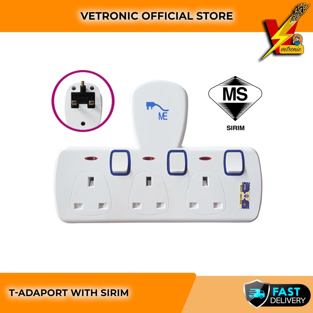 SIRIM LEMAX 3 WAY 4 Way T ADAPORT Multi Adaptor Extension Socket