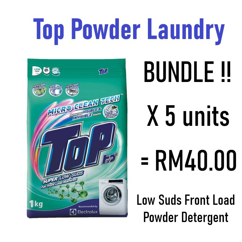 Top Super Low Suds Powder Laundry 5KG 1kg X 5 Packs Bundle Low Suds