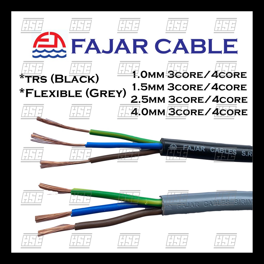 Cut By Meter FAJAR 1 5MM 2 5MM 4MM 3 Core 4 Core Flexible Cable