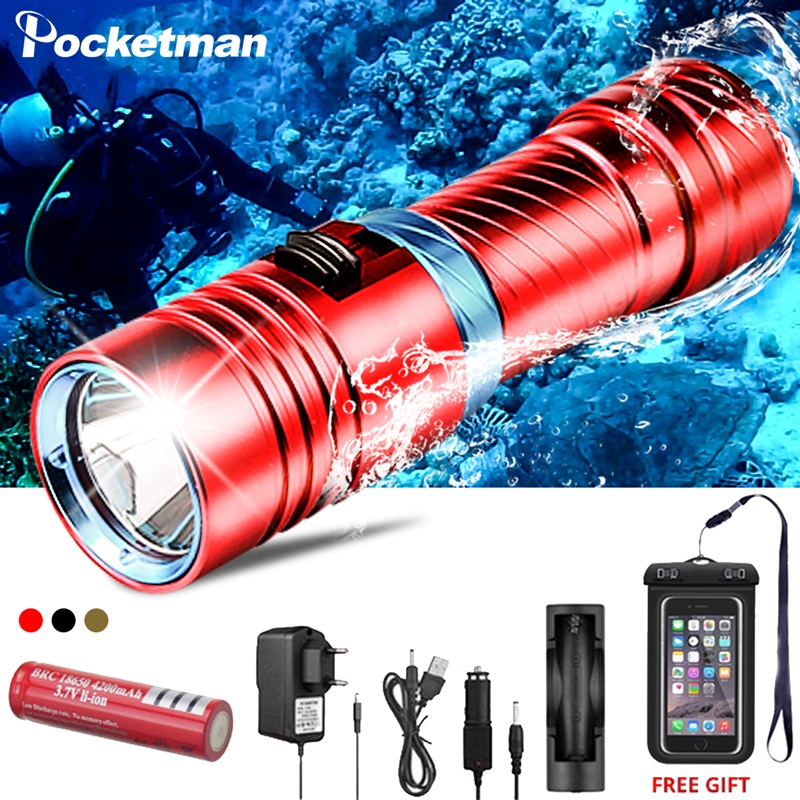 XM L2 Diving Flashlight 15000LM Scuba Flashlight LED 200M Underwater