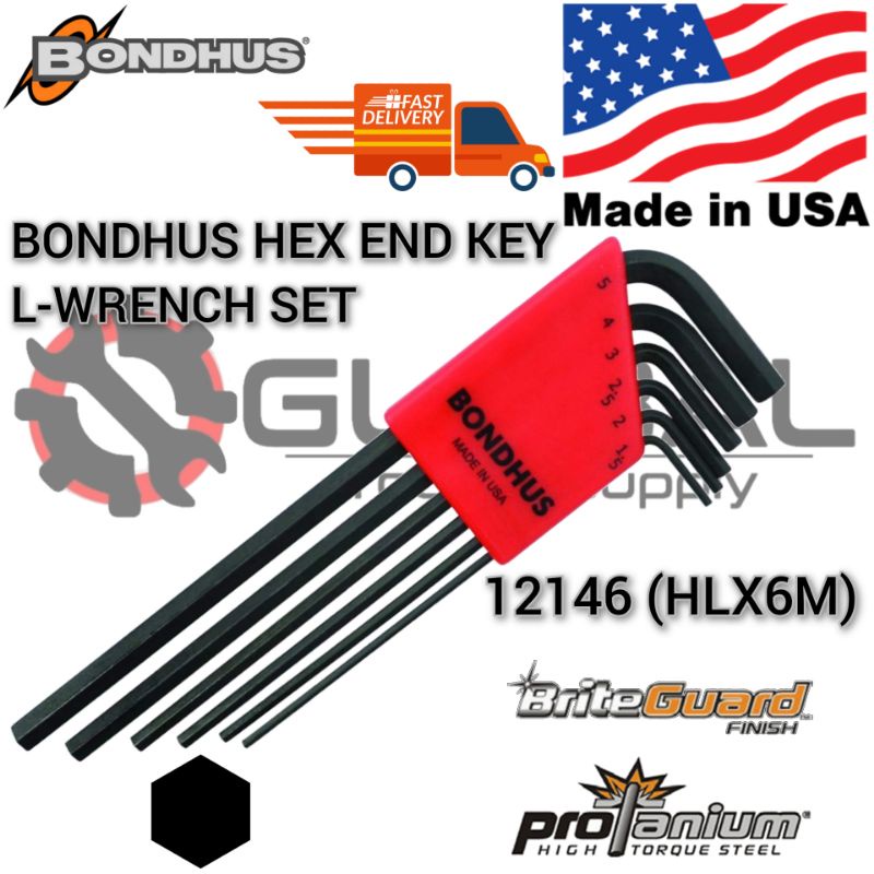 READY STOCK BONDHUS 12146 HLX6M HEX END KEY L WRENCH SET