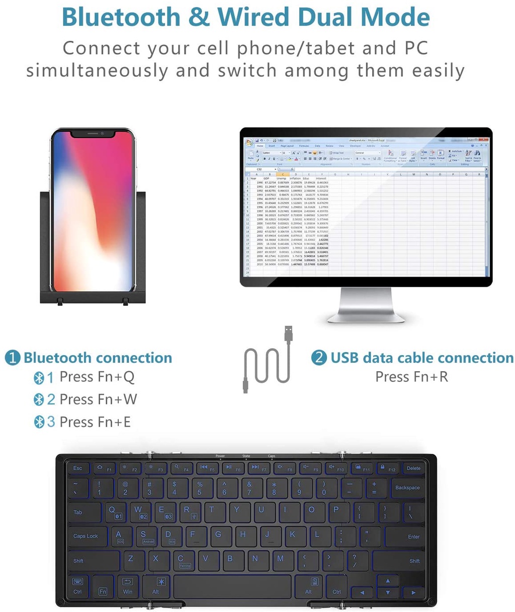 Iclever Bk Bluetooth Keyboard With Color Backlight Bluetooth