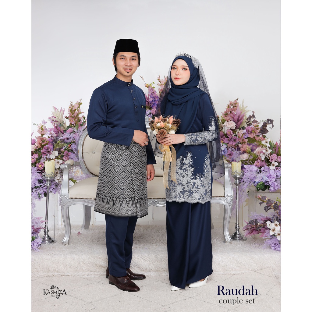 Full Set Nikah Kurung Raudah Navy Blue Tunang Nikah Sanding