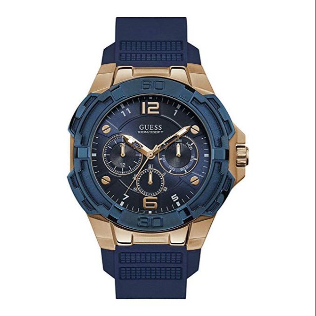 Authentic Guess W G Genesis Rose Gold Blue Silicon Men S Watch