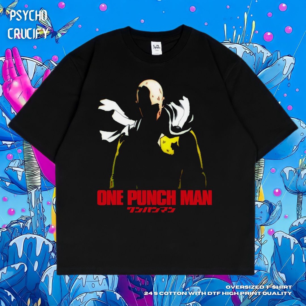 Psycho Crucify One Punch Man Oversized T Shirt Black Dark Gray