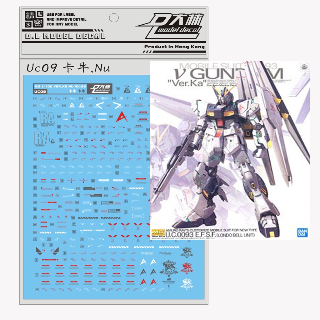 READY STOCK DALIN Waterslide Decal UC09 MG 1 100 RX 93 ν Gundam Ver