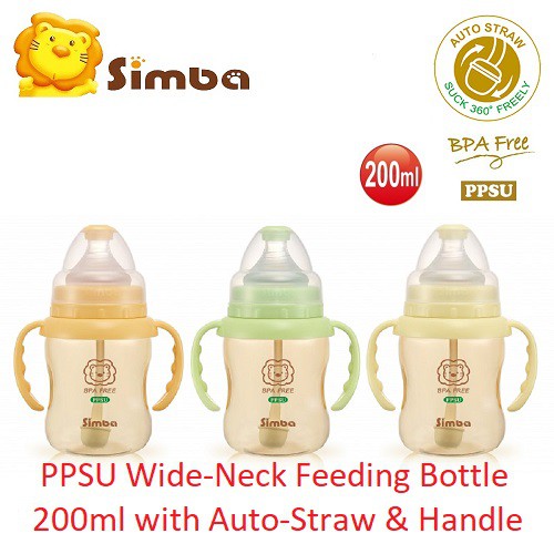 Simba Ppsu Wide Neck Baby Feeding Bottle With Auto Straw Handle Ml