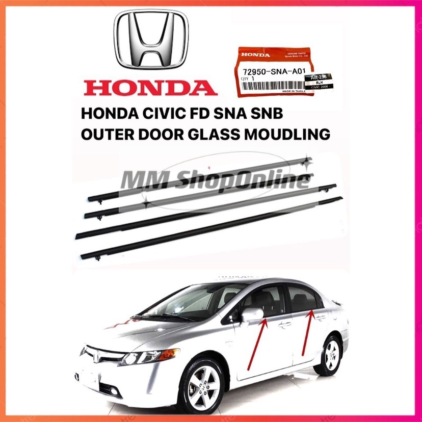 Honda Civic Sna Snb Fd Original Outer Door Glass Moulding Lining Getah