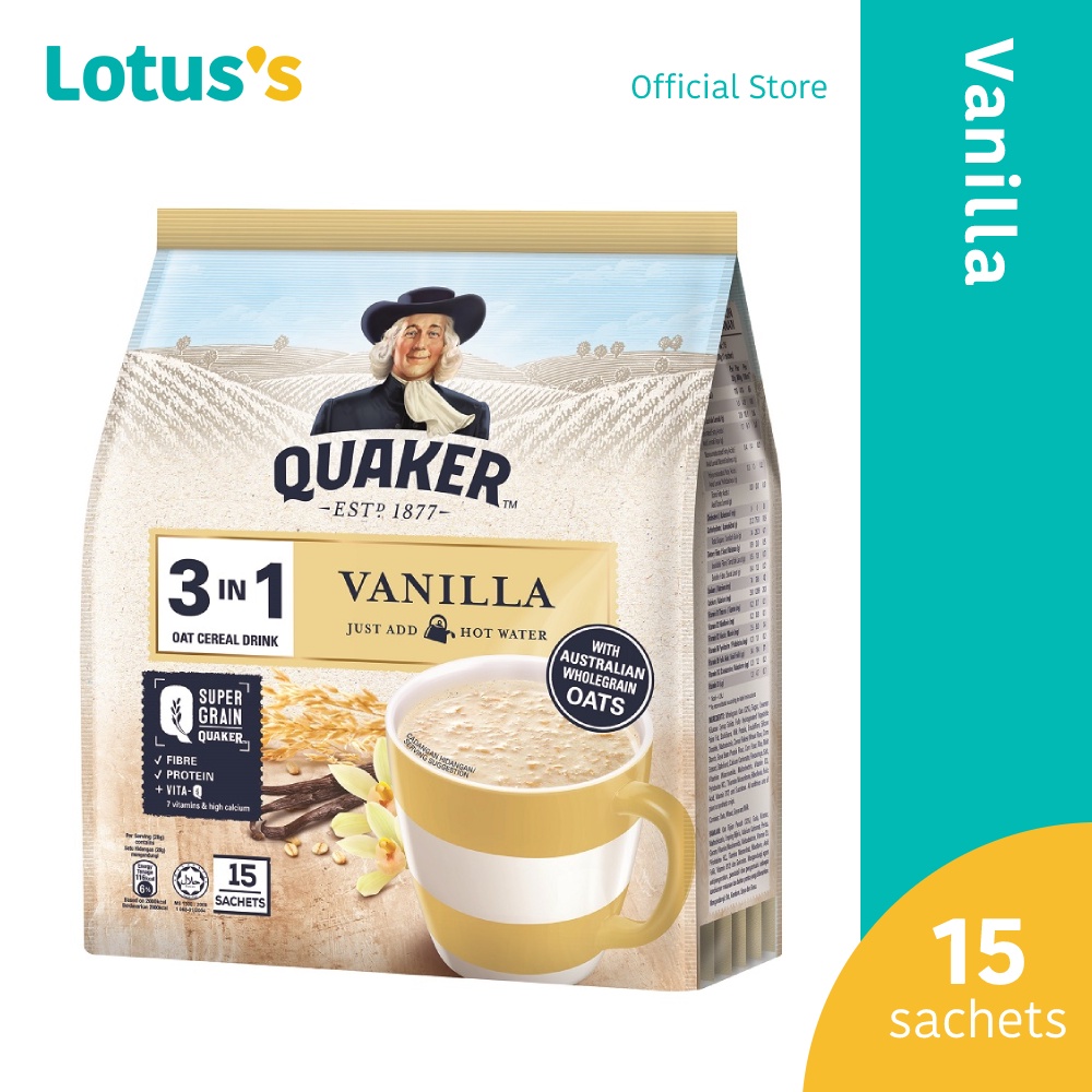 Quaker 3 In 1 Oat Cereal Drink Vanilla 15 Sachets X 28g 420g Shopee