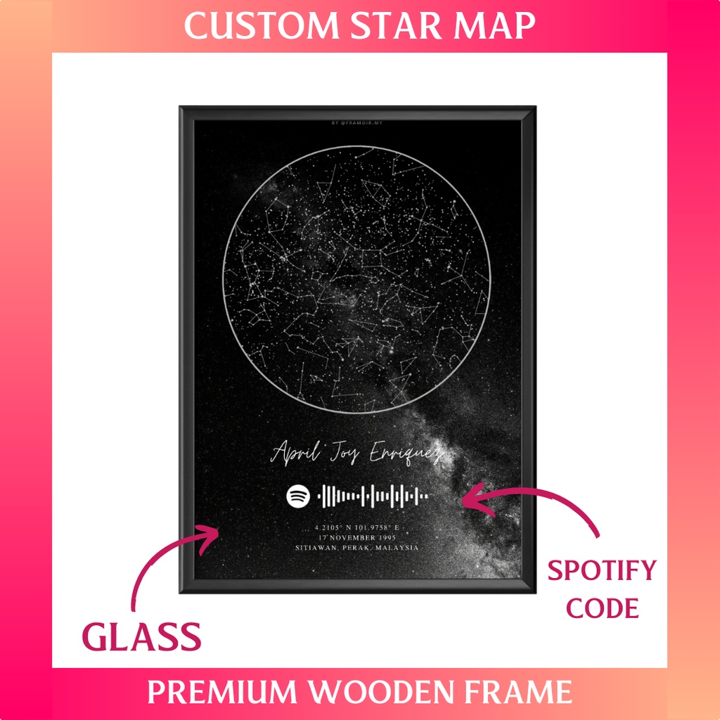 Framoir Design 5 Black Galaxy Custom Star Map Personalised Spotify