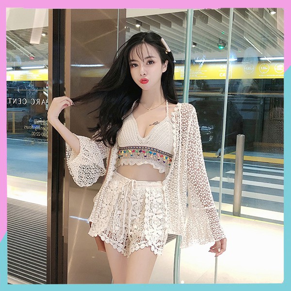 Lace Bikini Set BeachPiece Bra Shorts Robe SOLD SEPARATELY