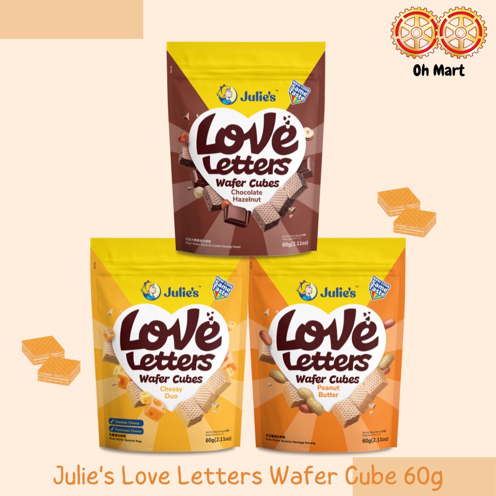 Julie S Love Letters Wafer Cubes Chocolate Hazelnuts Cheezy Duo Peanut