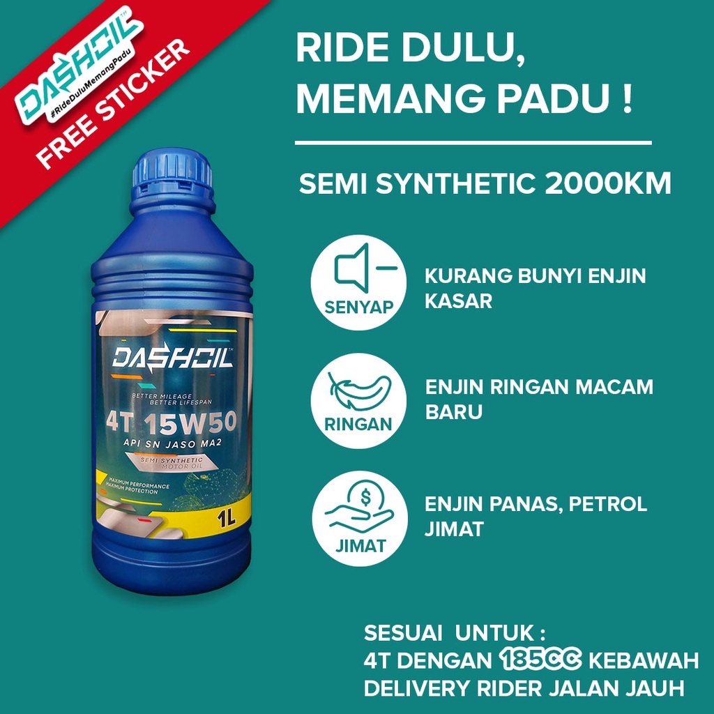 DashOil 4T 15w50 1L Semi Synthetic SN Motorcycle Engine Oil Minyak