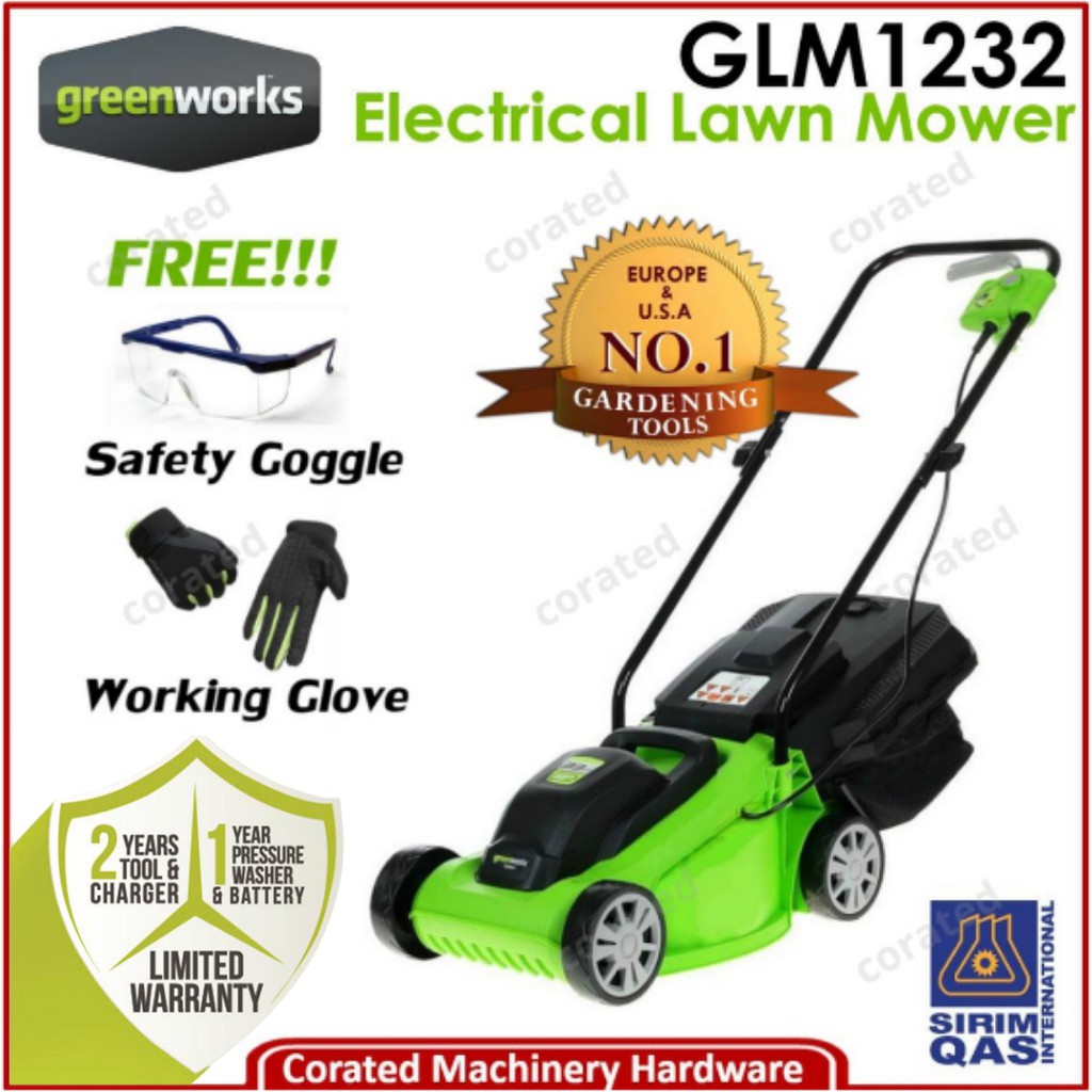 CORATED Greenworks GLM1232 32cm Electric Lawn Mower 1 Years