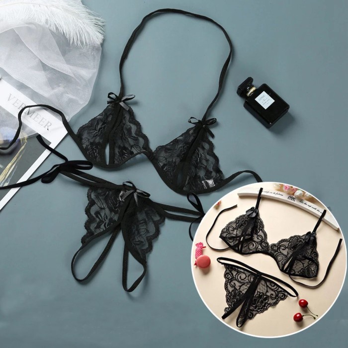 Women S LINGERIE BRA SEXYTRANSPARAN BAR SET G STRING OPEN BIKINI A129