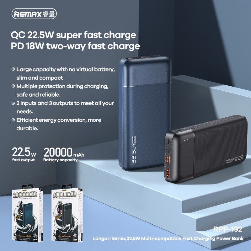 REMAX RPP 192 5A PD 22 5W 20000mAh Powerbank Super Fast Charge PD