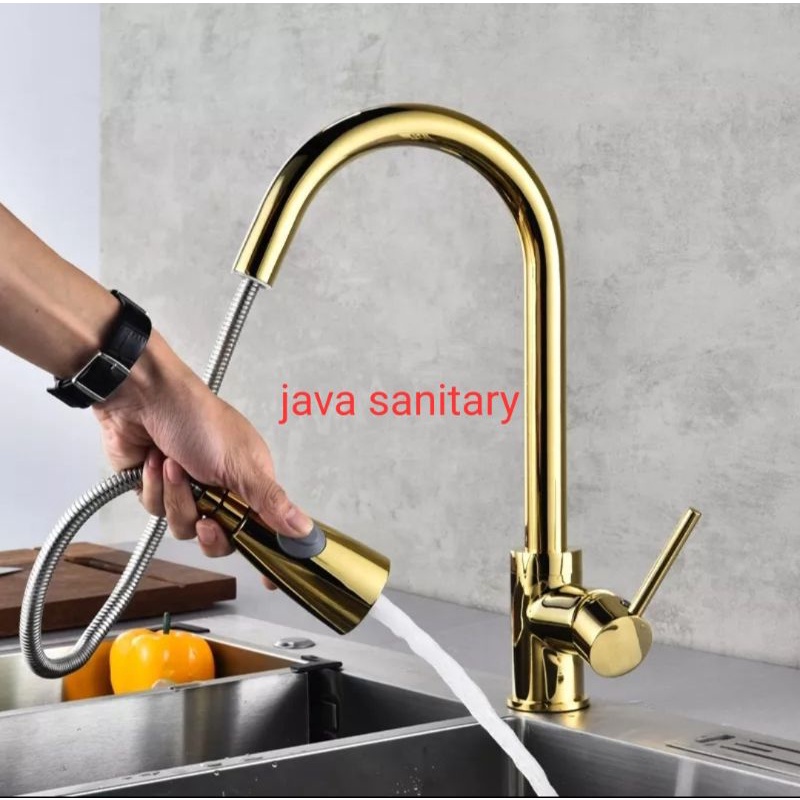Sus Stainless Hot And Cold Kitchen Sink Faucet Gold Pull Model