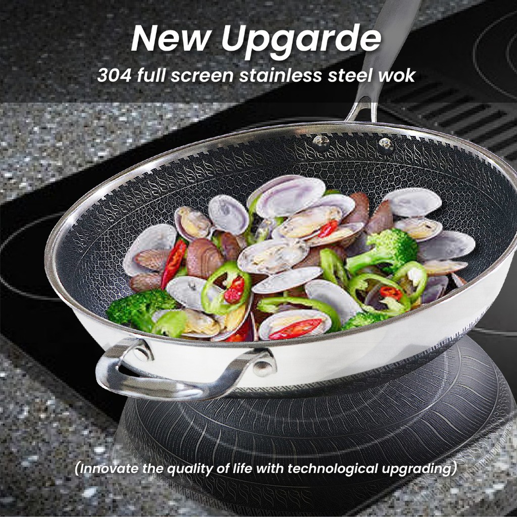 Cm Site Honeycomb Wok Stainless Steel Wok Non Stick Surface