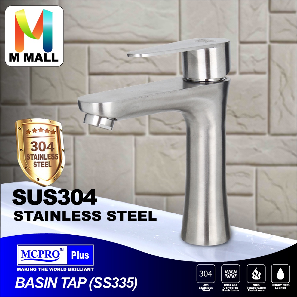 MCPRO PLUS Stainless Steel Bathroom Black Silver Faucet Pillar Sink