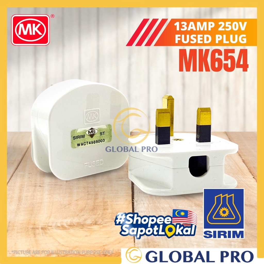 SIRIM 1PC MK 654 13A Fused Plug Top 250V Kepala Plug Socket Plug