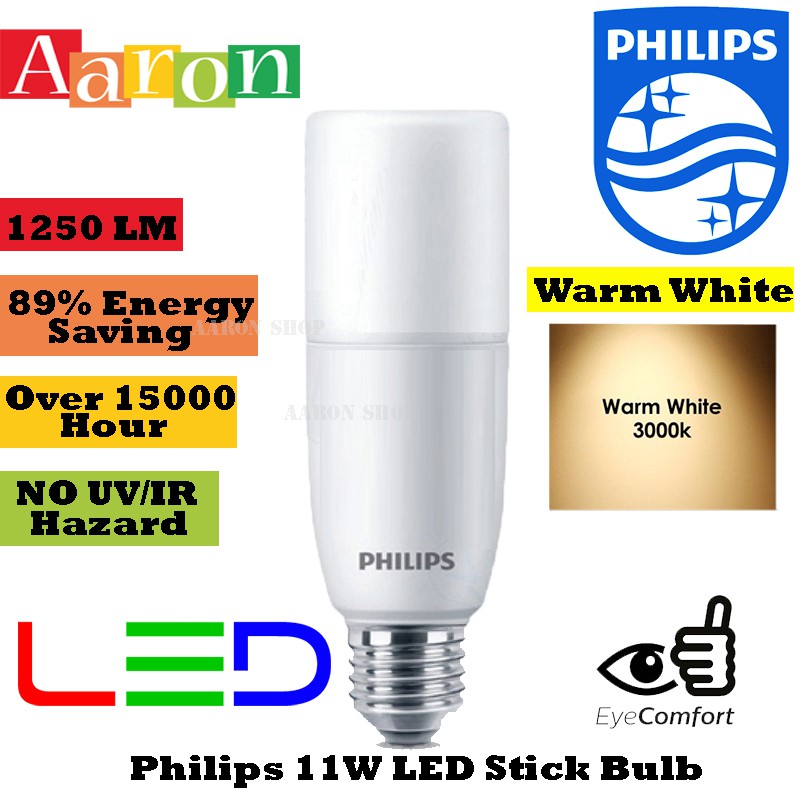 Philips 11W LED Stick Bulb Warm White Daylight Aaron Shop Shopee