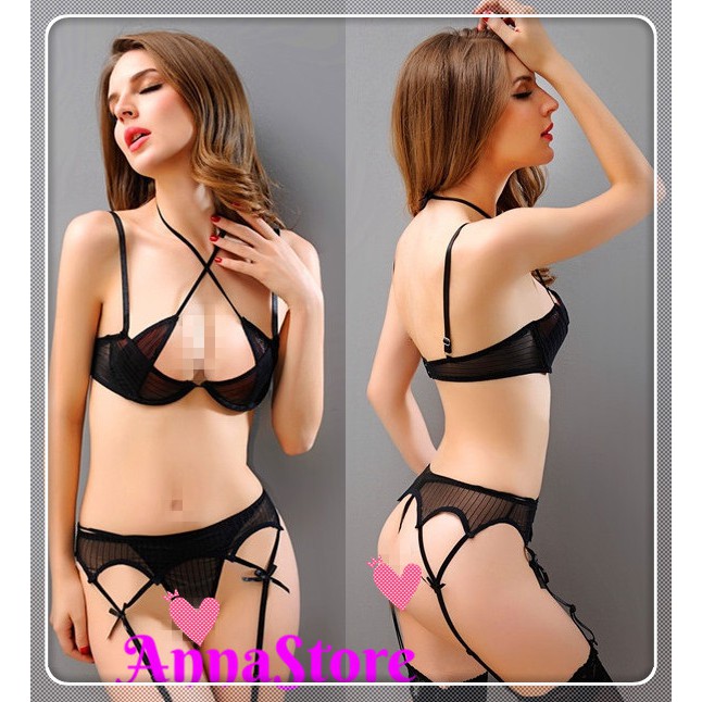 Ready Stock Anna Lingerie Underwire Bra And Garter Belt And Gstring