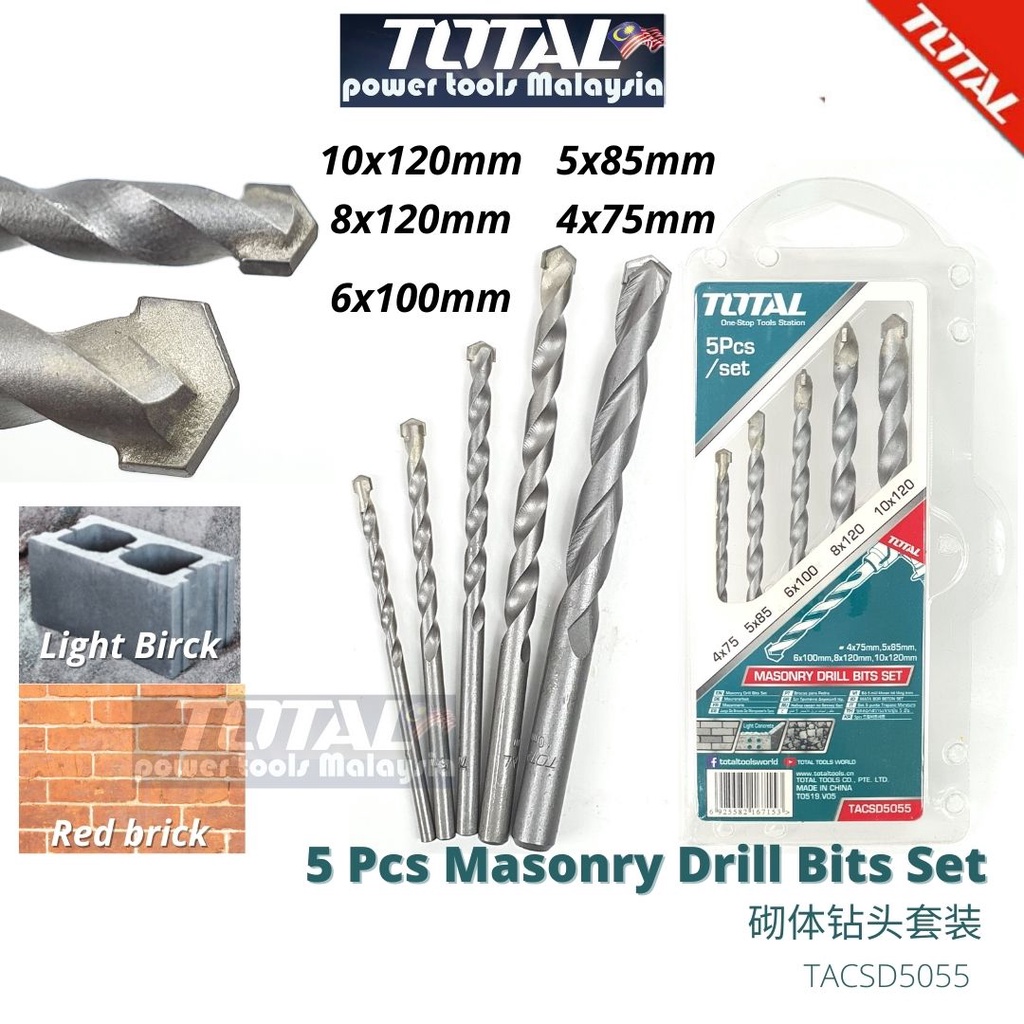 TOTAL 5 Pcs Masonry Drill Bits Set 砌体钻头套装 TACSD5055 Shopee Malaysia