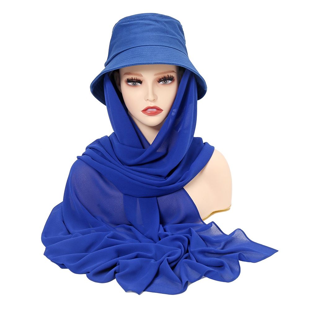 Musilm Women Chiffon Hijab With Bucket Hat Cap Summer Fisherman Caps