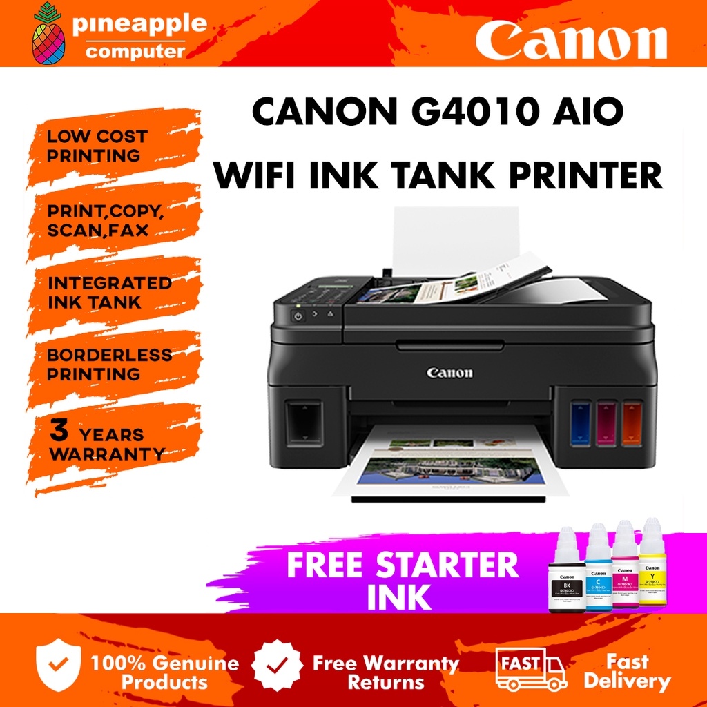 Canon PIXMA G4010 All In One Ink Tank Wireless Printer Print Scan