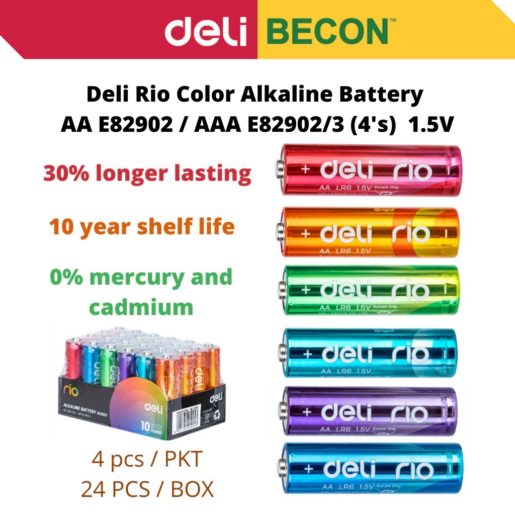 Deli Rio Color Alkaline Battery AA E82902 AAA E82902 3 4 S 1 5V