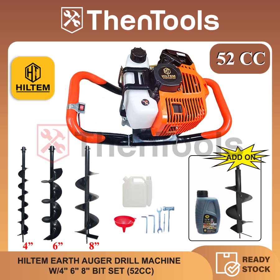 HILTEM EARTH AUGER DRILL MACHINE 2 STROKE 4 6 8 BIT SET 52CC MESIN