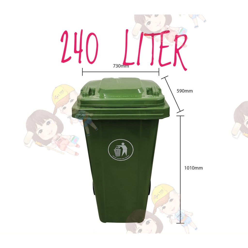 Liter Rayaco Big Green Dustbin Large Outdoor Green Plastic