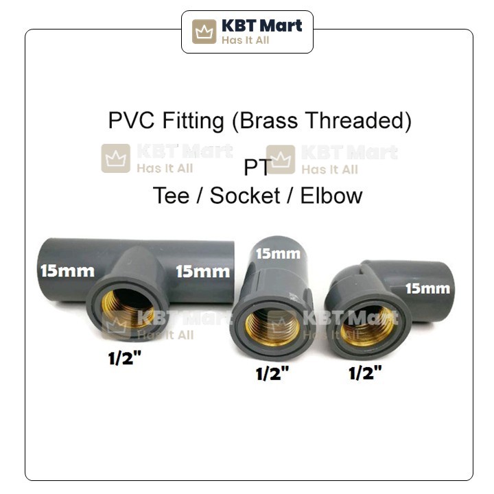 Pvc Pipe Fitting Joint Connector Pt Tee Elbow Socket Brass Threaded